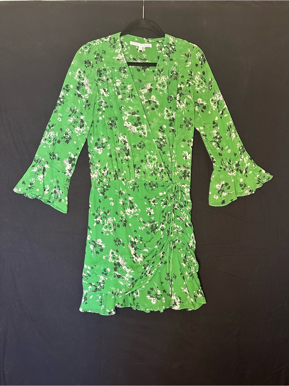 Veronica Beard Sean Green Silk Floral Ruched Mini Dress Cocktail Designer Size 4
